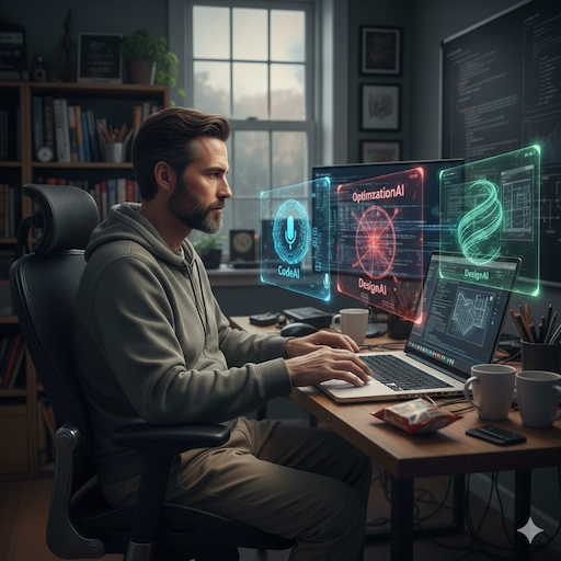 AI generated image of an engineer working with AI agents